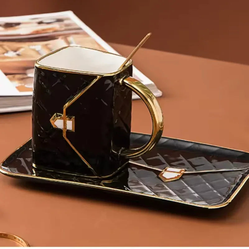 Handbag Coffee Mug with Tray & Spoon – Gift Box Set (Random)