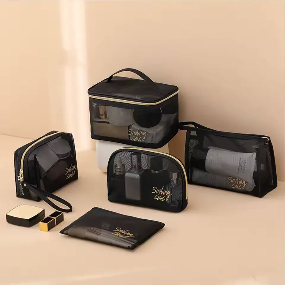 5-Piece Mesh Cosmetic Organizer Set – Makeup & Toiletry Storage Bags