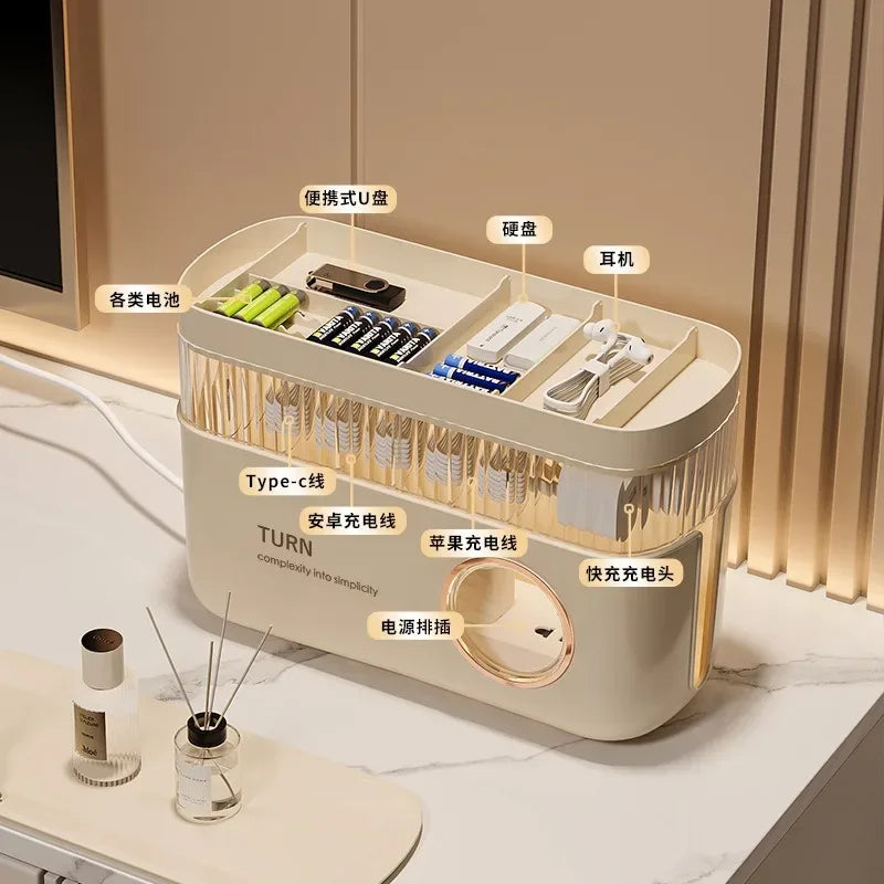 Power Cord Storage Box – Cable Organizer & Power Strip Safety Cover for Desk and Home