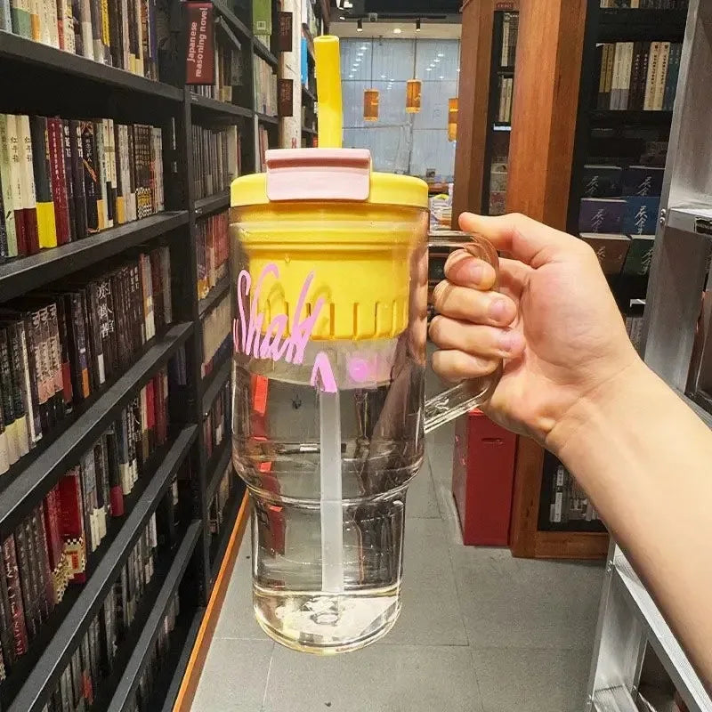 1200ml Large Capacity Water Bottle – Dual Straw Cup (Random Color)