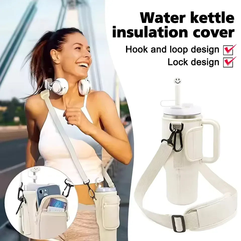 40oz Water Bottle Carrier Bag – Fits Stanley Quencher with Strap (Random Color)