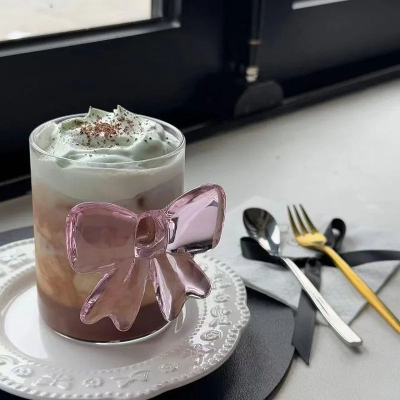 Luxury 3D Pink Bow Crystal Glass Mug - Elegant Coquette-Style Tea & Coffee Cup