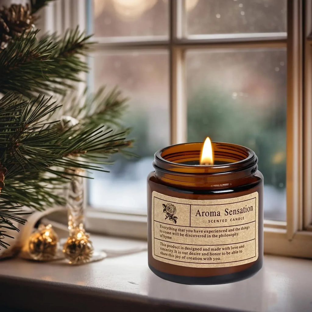 Amber Glass Scented Candle – Handmade Smokeless Vintage Décor