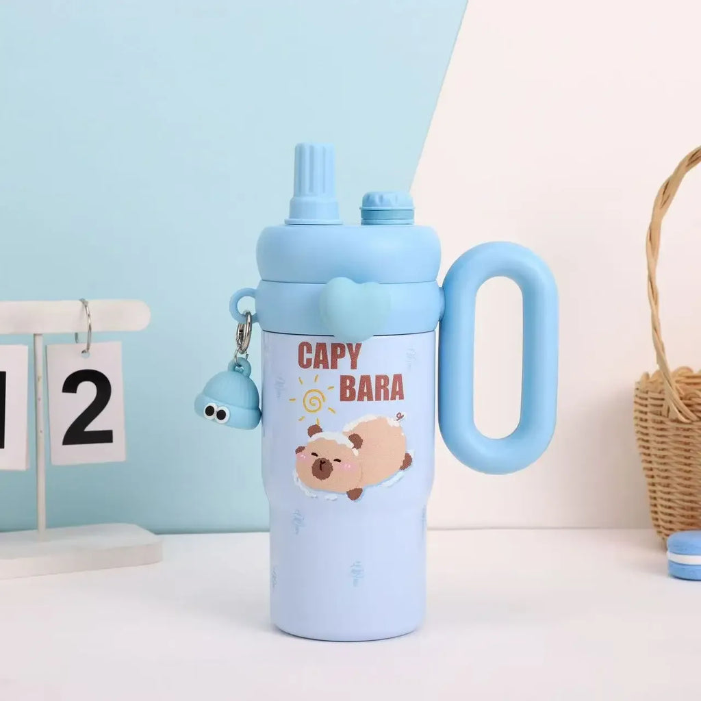 Large Cartoon Straw Cup – Insulated Water Bottle (Random Color)