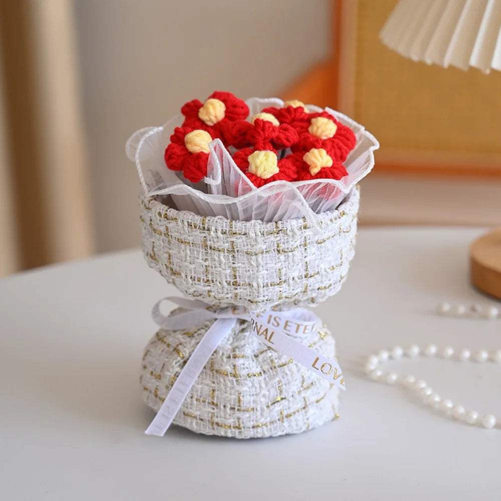 Wool Knitted Puff Flower Bouquet – Handmade Decor
