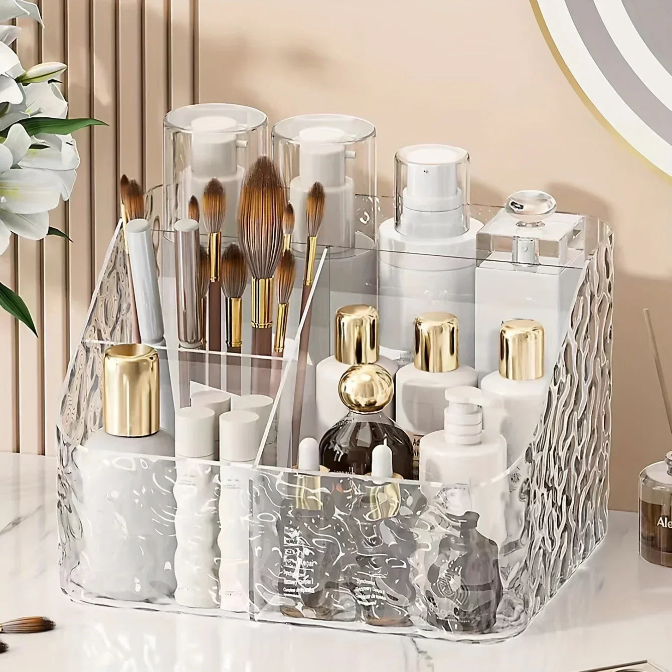4-Compartment Acrylic Cosmetic Organizer – Transparent Storage Box