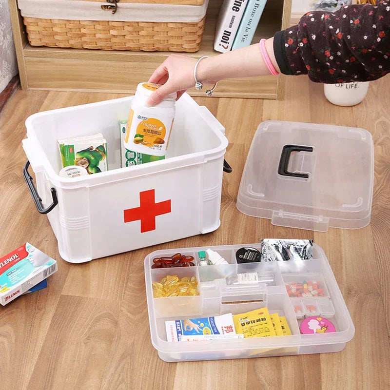 Portable First Aid Kit – Double-Layer Medicine Storage Box & Emergency Organizer