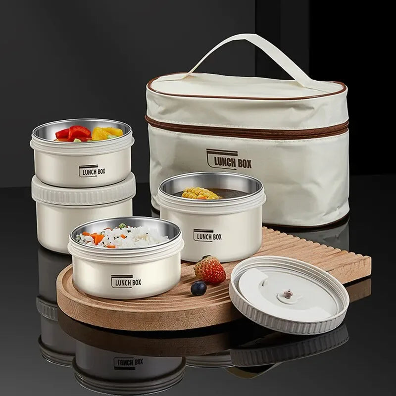 Portable Insulated Stainless Steel Bento Lunch Box Set With Bag