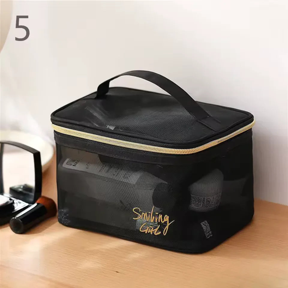 5-Piece Mesh Cosmetic Organizer Set – Makeup & Toiletry Storage Bags