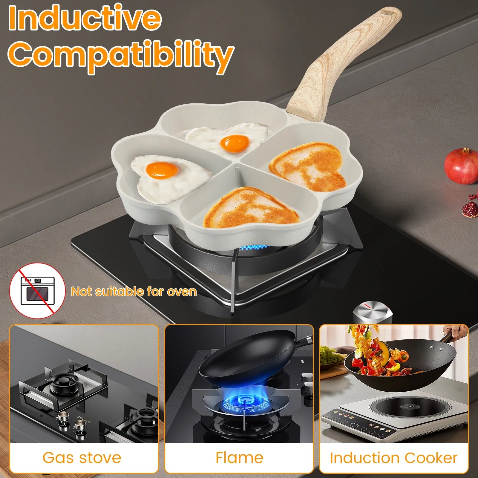 Premium 4-Hole Heart-Shaped Frying Pan – Nonstick Breakfast Station