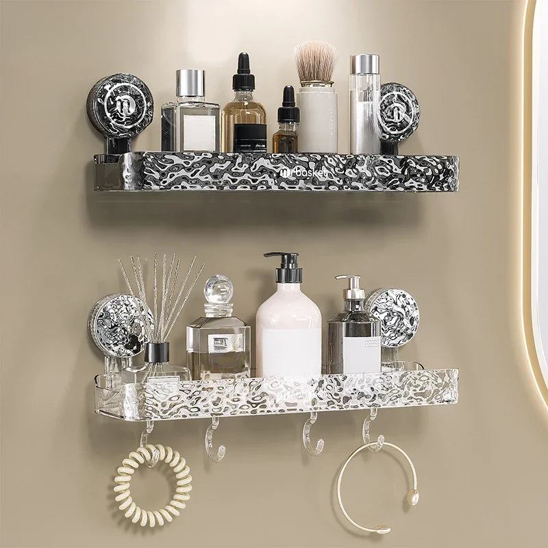 Suction Cup Shower Shelf With Hooks – Heavy-Duty Transparent Organizer