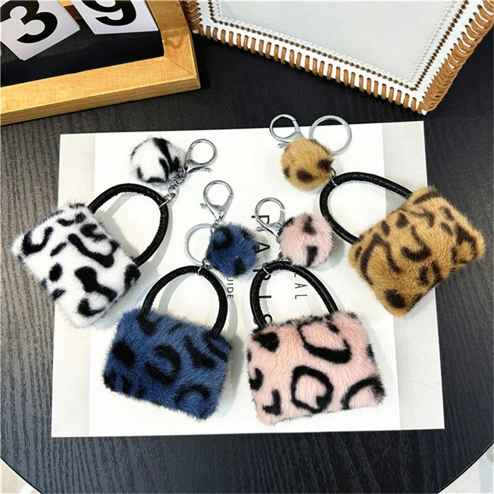 Leopard Plush Bag Pendant Keychain – Cute & Soft (Random Color)