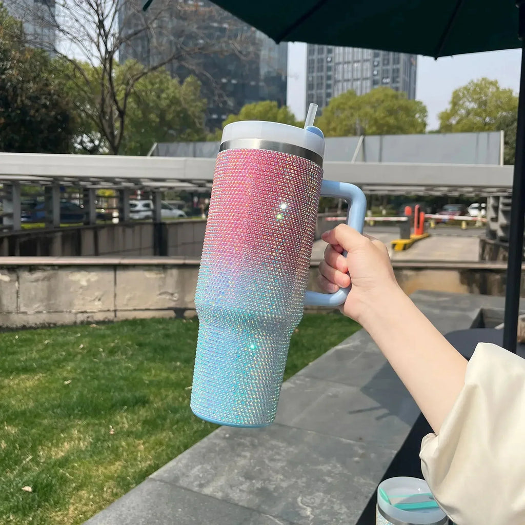 40oz Rhinestone Double Shade Tumbler with Handle (Random color)