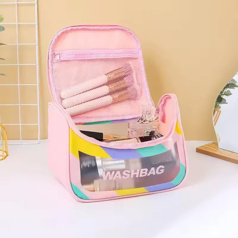 Aesthetic Transparent PU Makeup Bag – Large Waterproof Travel Washbag