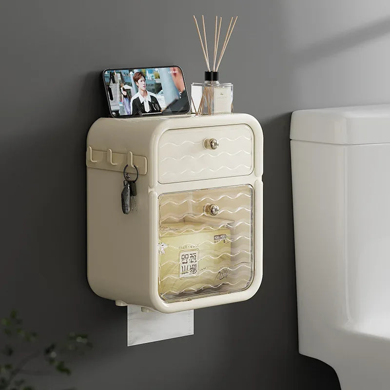 Wall Mounted Toilet Paper Holder with Storage Drawer