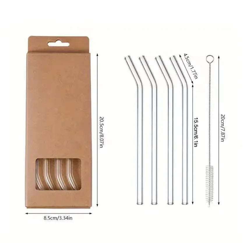 5pcs Reusable Glass Straw Set with Cleaning Brush