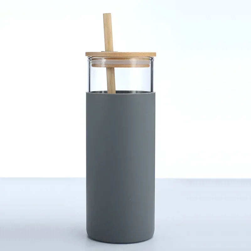 Glass Tumbler with Bamboo Lid With Random Color Cover