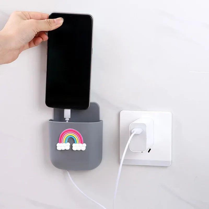 Punch-Free Wall Mounted Organizer Box – Remote & Phone Holder (Random Color)