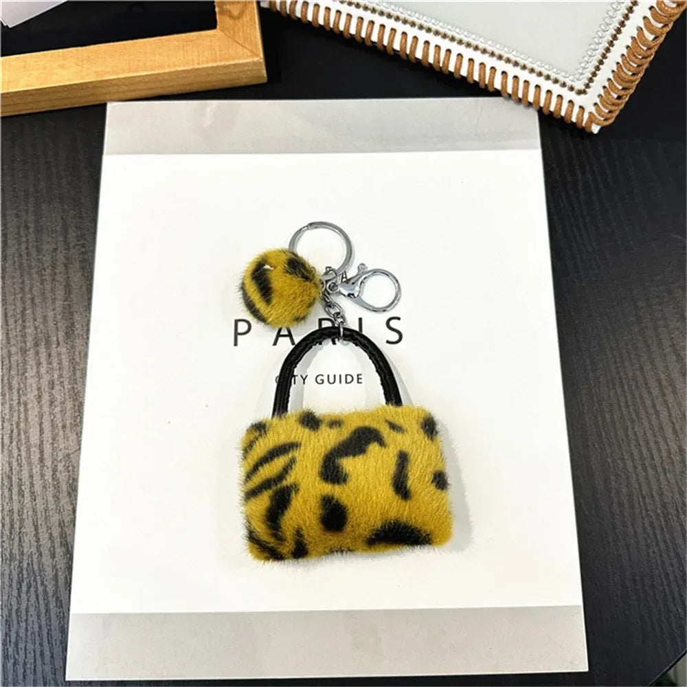 Leopard Plush Bag Pendant Keychain – Cute & Soft (Random Color)