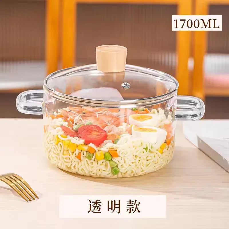Printed High Borosilicate Glass Pot – Heat Resistant Cooking Bowl