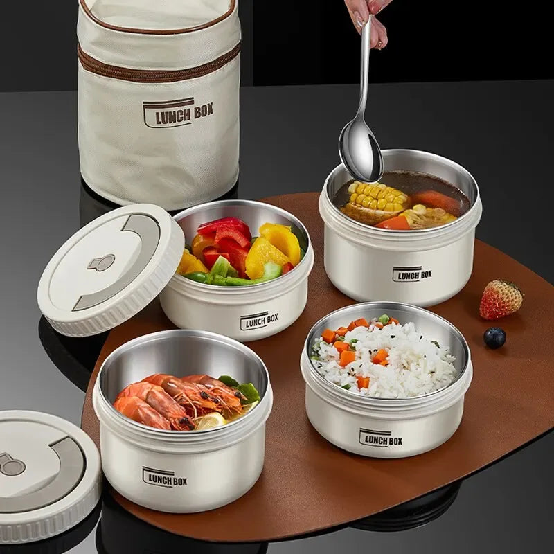 Portable Insulated Stainless Steel Bento Lunch Box Set With Bag