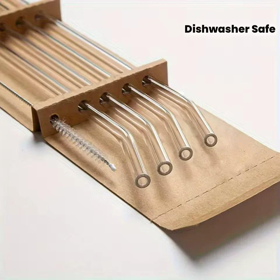 5pcs Reusable Glass Straw Set with Cleaning Brush