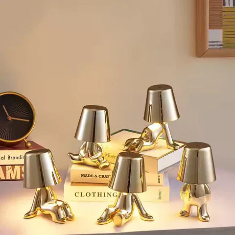 Metallic Lazy Man Character Lamp – Creative Bedside & Desk Light (Rando Design)