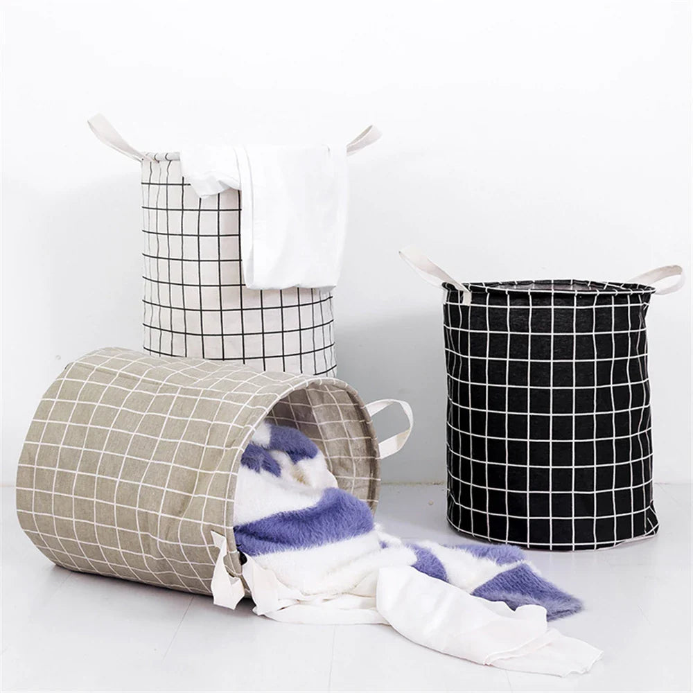 Foldable Cotton Linen Laundry Basket - Waterproof Toy & Clothes Storage (Each)