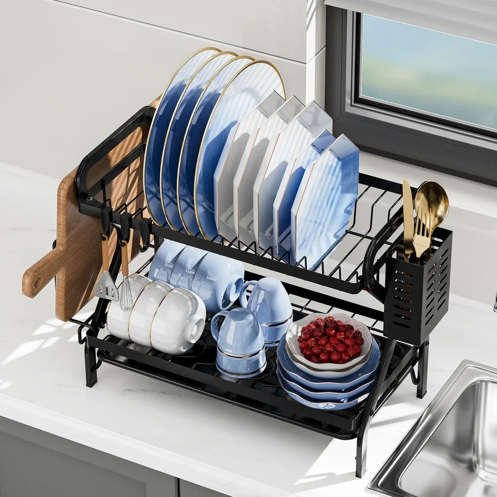 Premium 2-Tier Dish Drying Rack with Drainboard