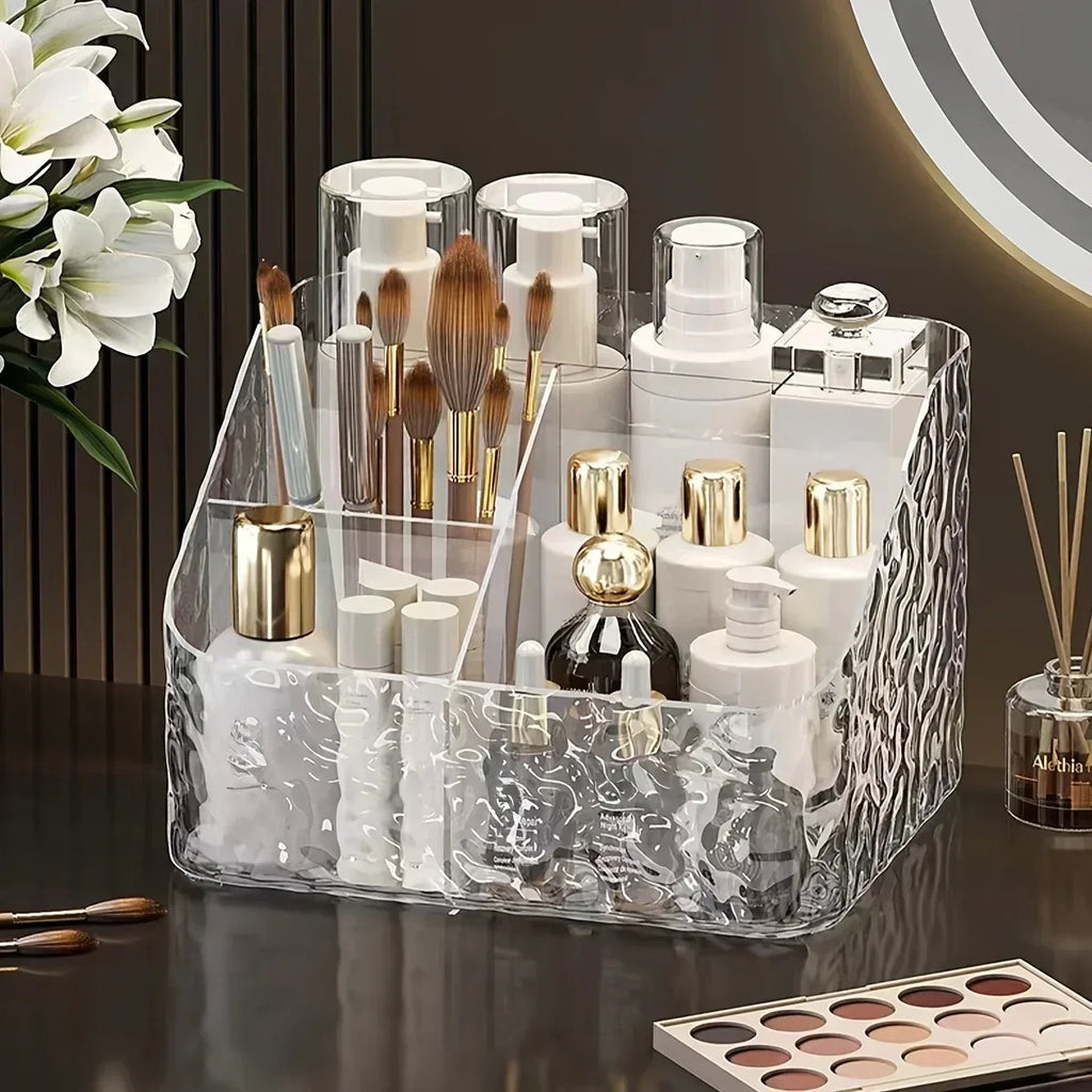 4-Compartment Acrylic Cosmetic Organizer – Transparent Storage Box