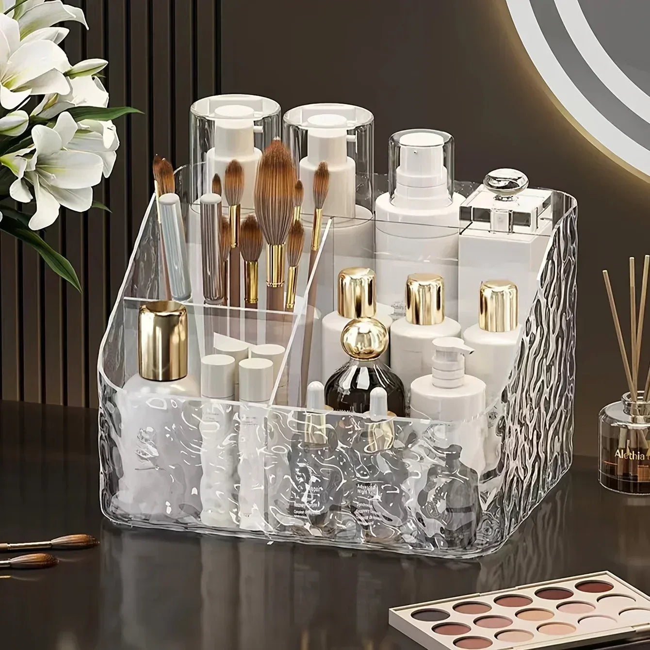 4-Compartment Acrylic Cosmetic Organizer – Transparent Storage Box