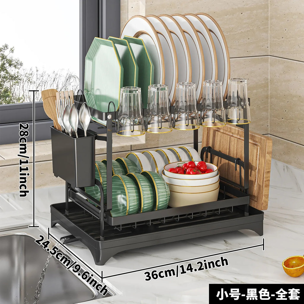 2 Tier Dish Drying Rack with Utensil Holder (Random Color)