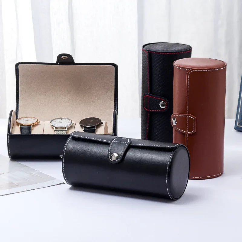 3-Slot Watch Storage Box – PU Leather Organizer
