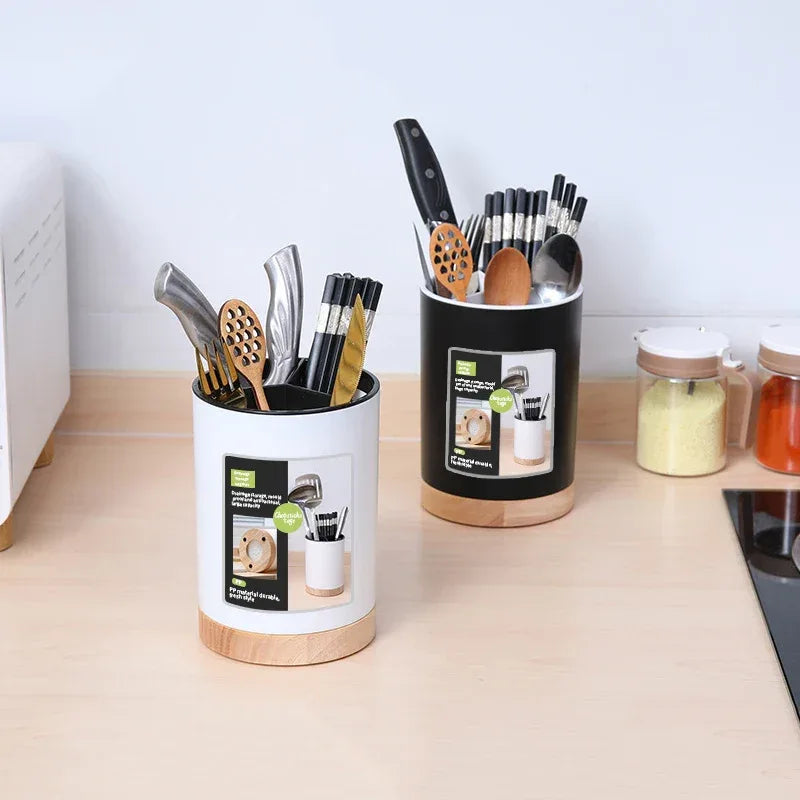 Rotatable 3-Grid Kitchen Utensil Holder – Drainer & Storage (Each)
