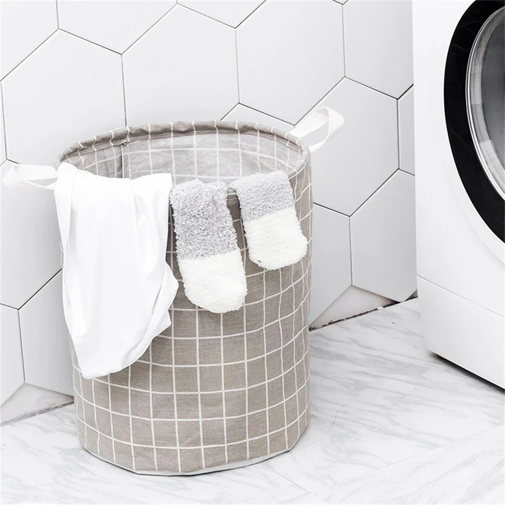 Foldable Cotton Linen Laundry Basket - Waterproof Toy & Clothes Storage (Each)