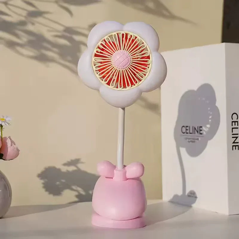USB Rechargeable Flower Clip-on Fan – 360° Rotation with LED (Random Color)