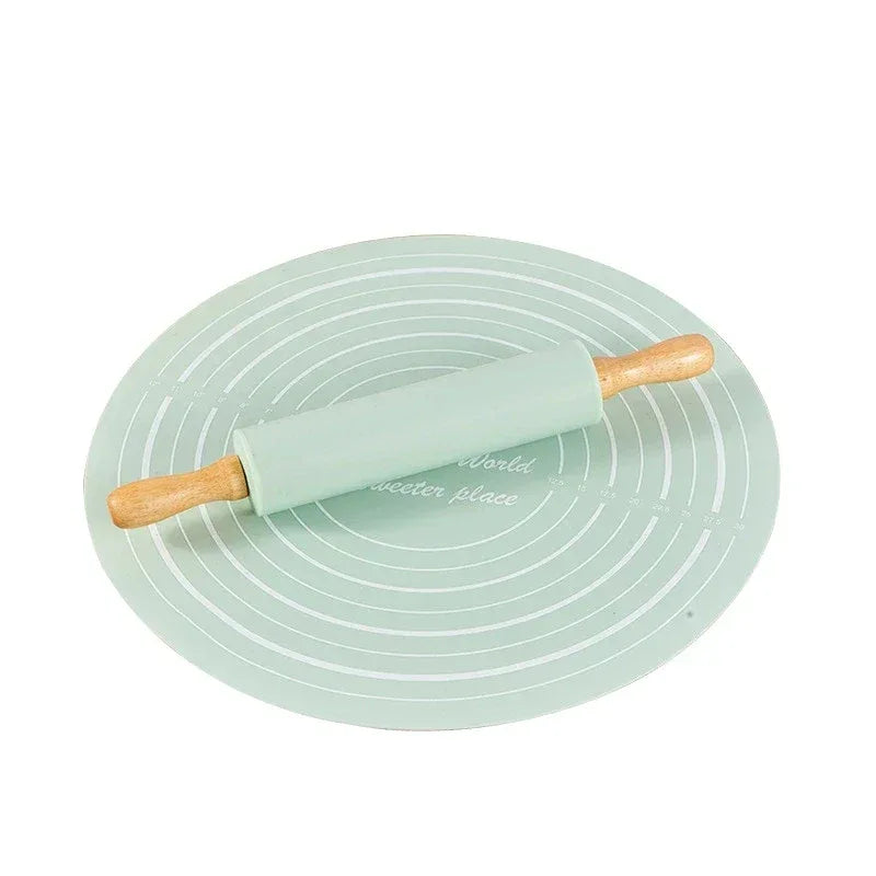 Wooden Rolling Silicone Pin & Baking Mat Set