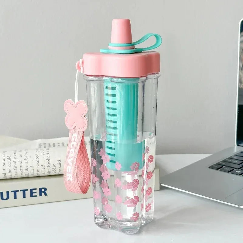Large Plastic Straw Cup – Portable Tea & Water Infuser (Random Color)