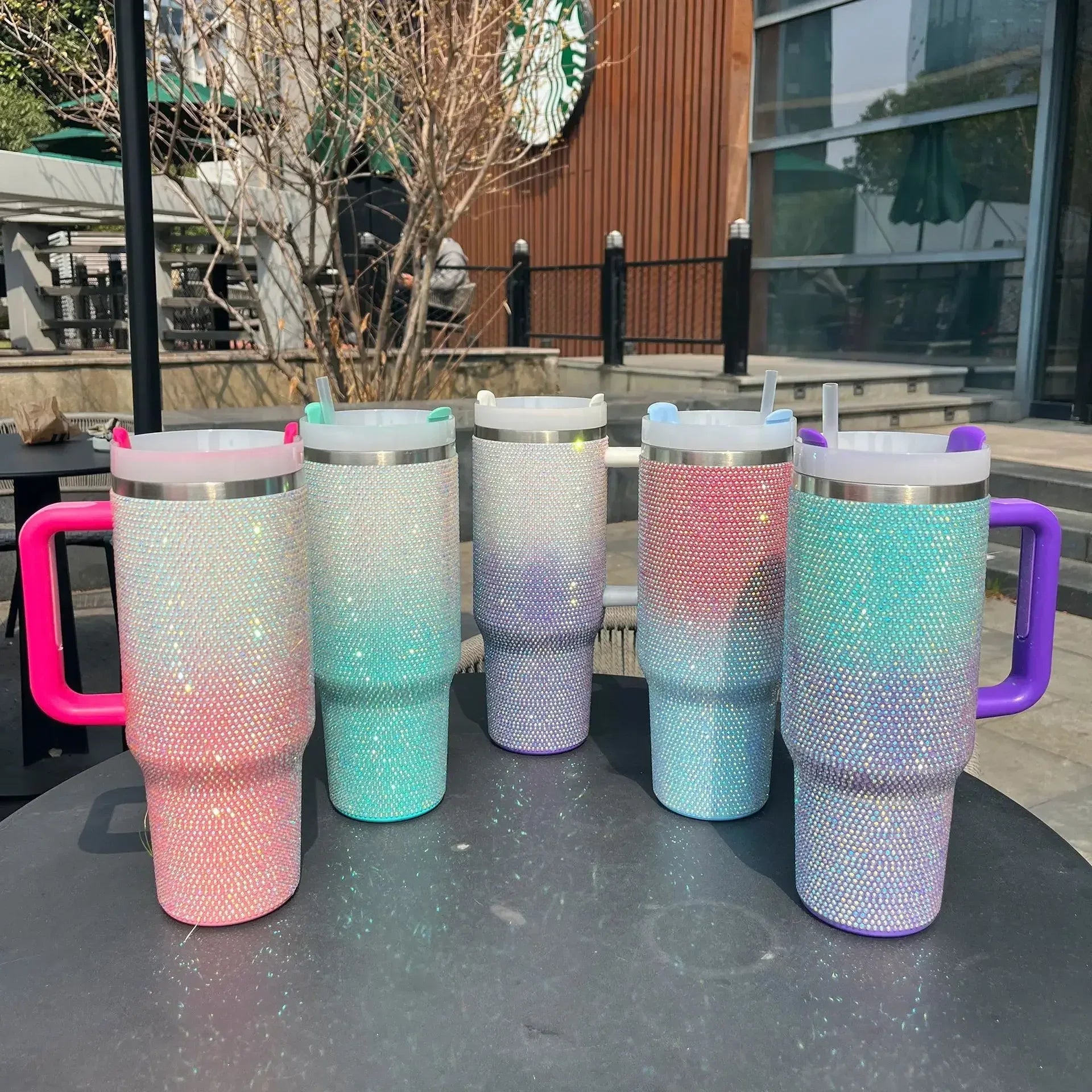 40oz Rhinestone Double Shade Tumbler with Handle (Random color)