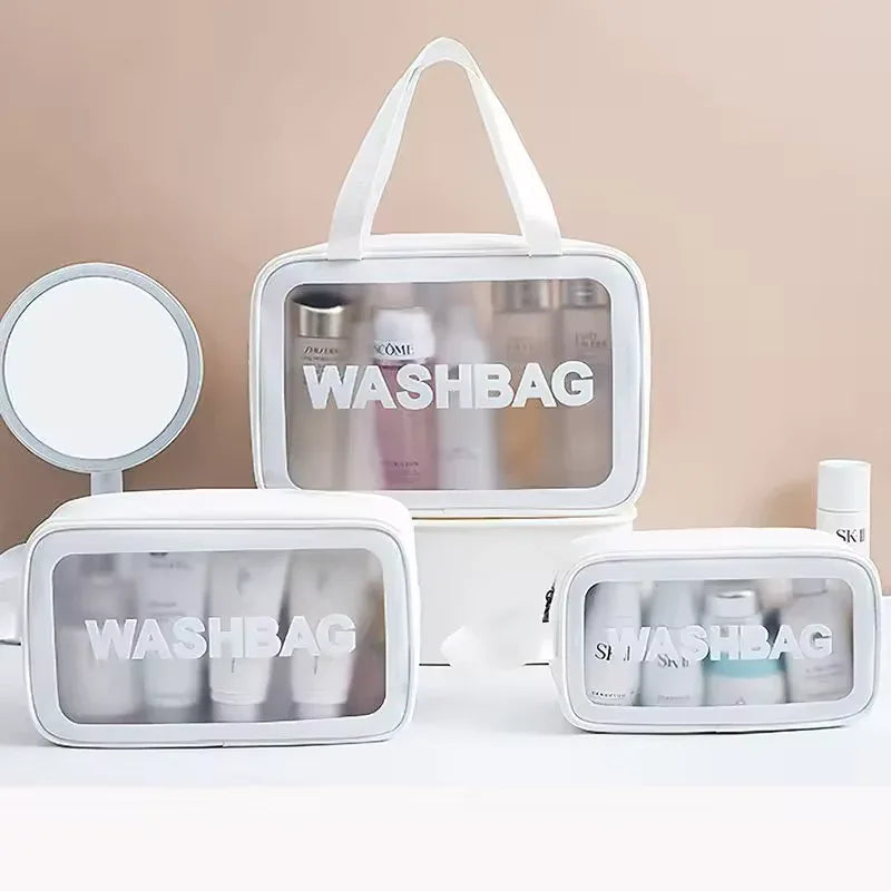 3-Piece Clear Travel Toiletry Bag Set – PVC Waterproof Makeup Pouch (Random Color Set)