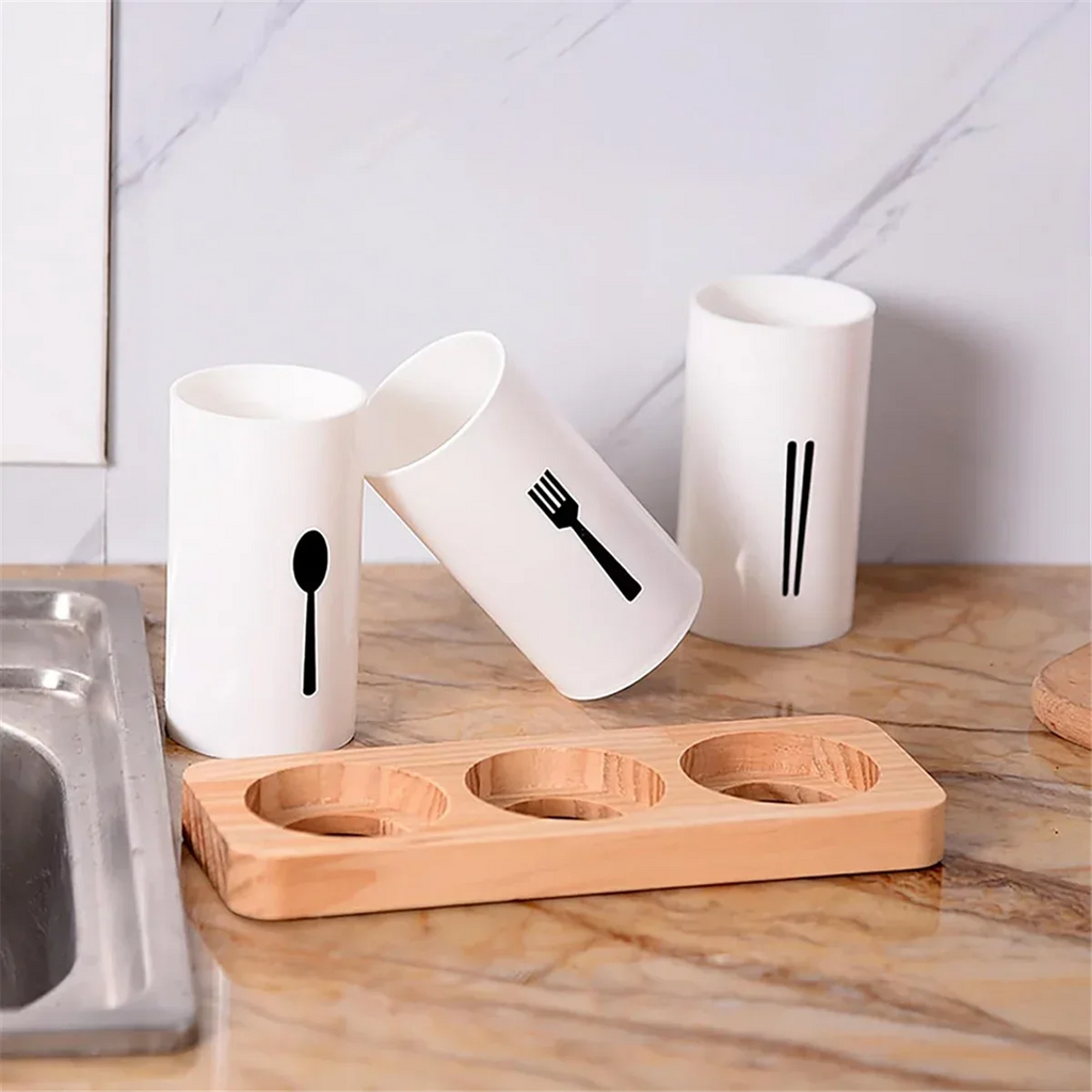 High-Quality Kitchen Utensil Holder with Wooden Base – Large Round Organizer