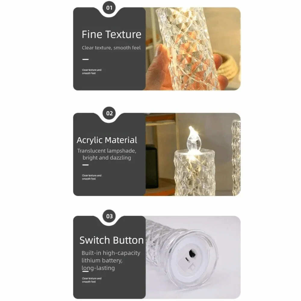 Rose Projection Crystal LED Candle Light – Romantic Lamp (each)