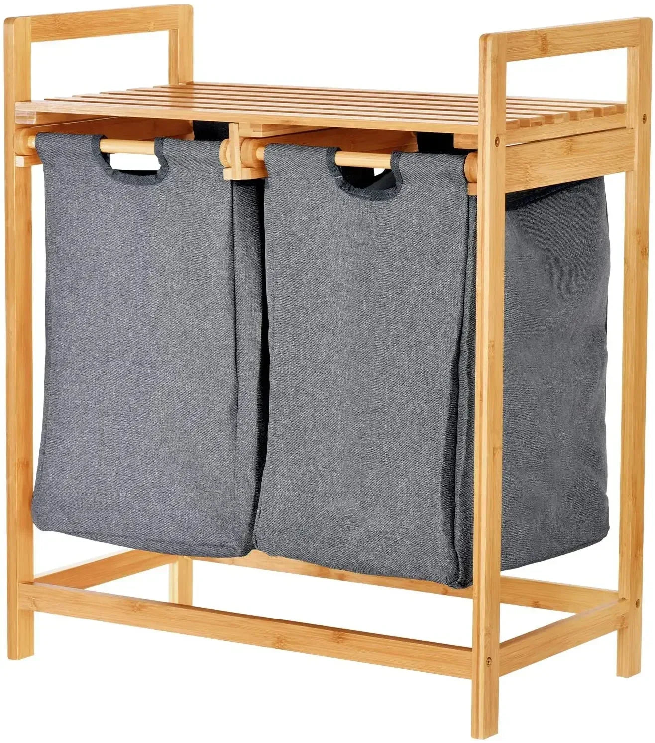 Bamboo Laundry Hamper with Dual Compartments & Removable Bags