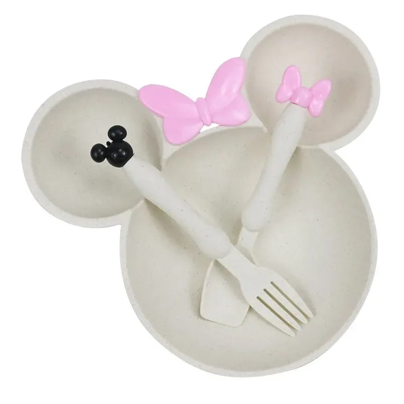 Wheat Straw Baby Cartoon Tableware Set – 3PCS (Random Color)