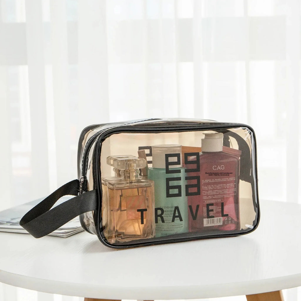 Pack of 3 Large PVC Transparent Cosmetic Bag – Waterproof Handheld Makeup Pouch