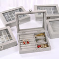 Velvet Jewelry Storage Organizer - Luxury Glass Lid Ring & Necklace Box (Random color)