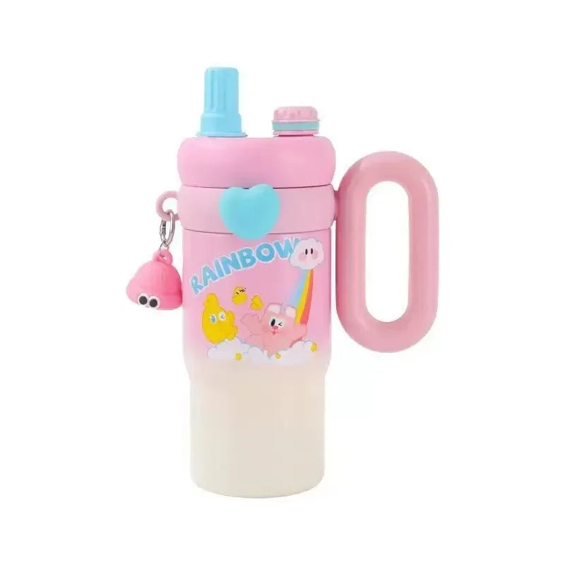 Large Cartoon Straw Cup – Insulated Water Bottle (Random Color)