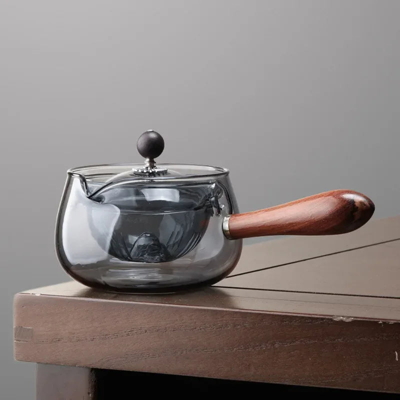 Side Handle Glass Teapot – High-Temperature Resistant Rotating Tea Filter Pot