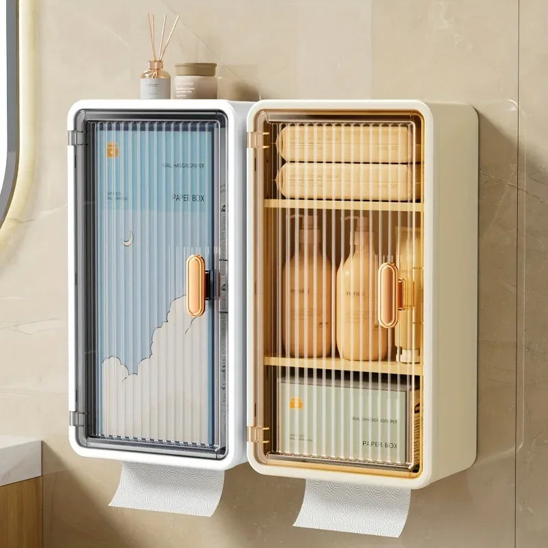 Wall Mounted Makeup Storage Box Hanging Drawer-type Cosmetics Organizer Punch Free Dust-proof Storage Rack with Lid Tissue Box
