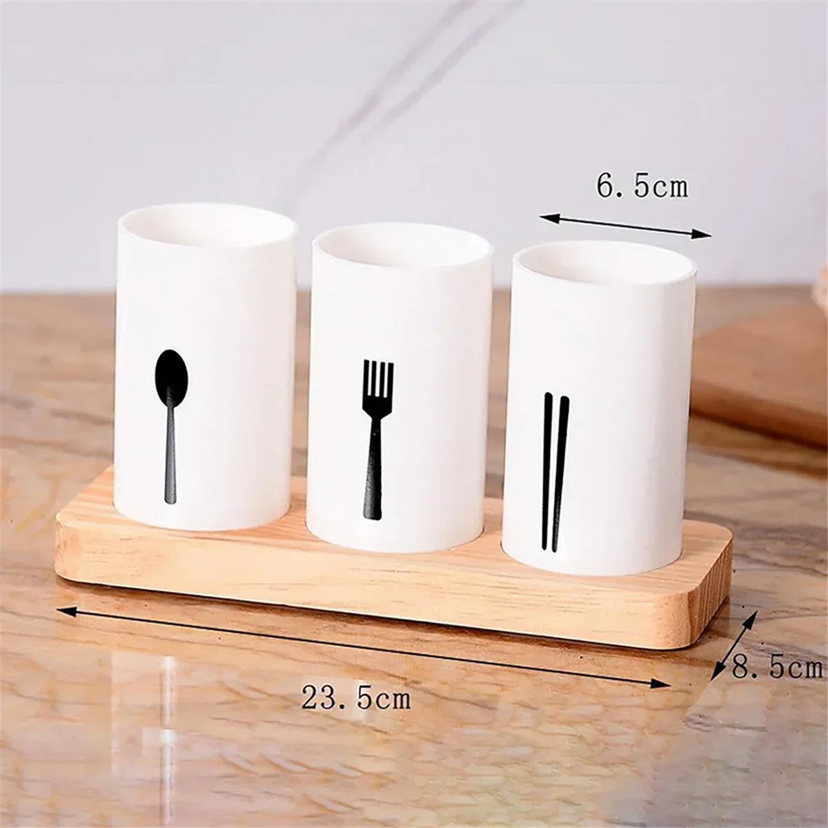 High-Quality Kitchen Utensil Holder with Wooden Base – Large Round Organizer